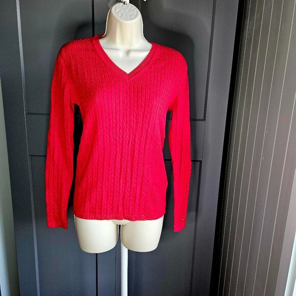 Tommy Hilfiger Women's Cotton Cable Ivy V-Neck Sweater - Lightweight, NWT, XS - Picture 1 of 13